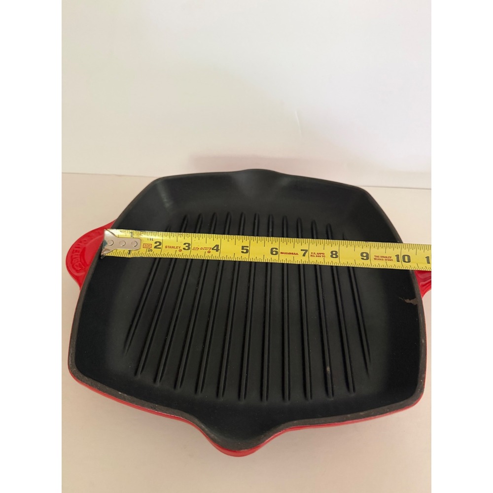 Le Creuset Red Enameled Cast Iron Square Grill Pan 26 France Luxury Classic - Picture 15 of 16